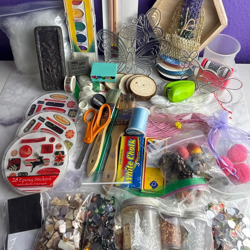 Huge Mixed Craft Supply Destash Lot Scrapbooking Beads Ribbon Wood Stamps DIY